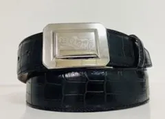 サルヴァトーレフェラガモ　レザーベルト　スクエアバックル　シルバー　クロコ型押し