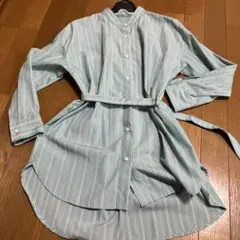 【Dessin】バンドカラーシャツくすみグリーンベルト付きのサムネイル