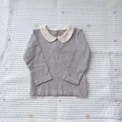 女の子 90サイズ 長袖カットソー 丸襟 ボーダー