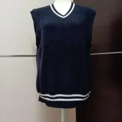ネイビー Vネック ノースリーブ ニットベスト