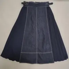 デニムプリーツロングスカート Lサイズ