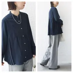 極美品 シップス 洗える パールボタン サッカーシャツ ブルー フレアスリーブ 極美品 シップス 洗える パールボタン サッカーシャツ ブルー フレア