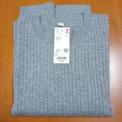 新品 ユニクロ ミニケーブルクルーネックセーター Lサイズ 綿混素材 グレー