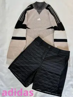 未使用　adidas モックネックセーターとキルティングハーフパンツセット　中綿