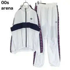 【セットアップ】arena デサント製　ラインナイロンジャージ上下　白　上S下Mのサムネイル