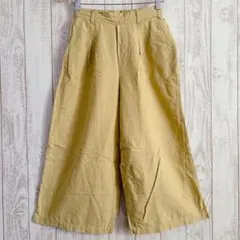 【studio CLIP】リネン混 ワイドパンツ マスタードイエロー S ゴム