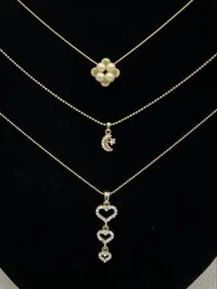 50.218【ネックレス　3本セット】ハート　月　ヴィンテージ　アンティーク