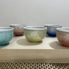 九谷焼＊銀彩・湯飲み ・5色セット・キラキラ茶器・訳アリ