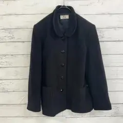 【KS】ジャケット ヘリンボーン柄 黒 丸襟 上品デザイン M