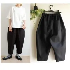 中川政七商店 リネンガウチョパンツ サイドポケット ウエストゴム 黒