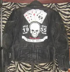 分厚い本格派ライダース　【ペイント・ドクロ】黒L牛革