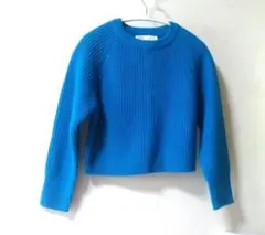 ZARA 青 クロップドニットセーター S 鮮やかターコイズブルー