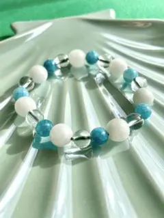 ラリマー&白翡翠&水晶パワーストーンブレス