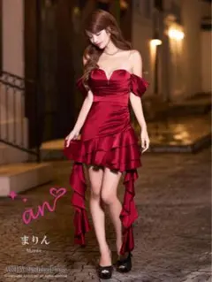 ワインレッド オフショルダーミニドレス