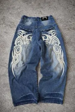 Vintage Fire Pattern Tribal Baggy Denim