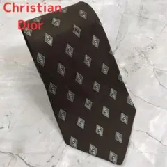 クリスチャン ディオール　ネクタイ　茶色　総柄　絹　ビジネス【n1170】