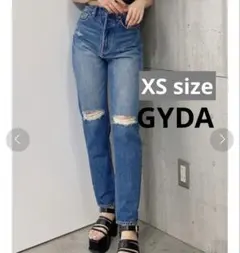 ハイウエストGYDAスリークニーダメージデザインデニムパンツ