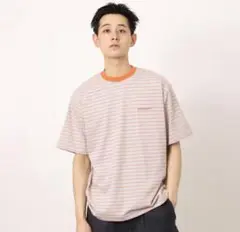 atmosphere ストライプ　半袖Tシャツ Mサイズ グレー/オレンジ
