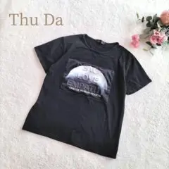 【Thu Da】 ブラック Tシャツ グラフィックプリント 半袖 フリーサイズ