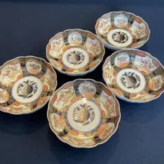 骨董品　九谷焼　古九谷　皿　丸皿　手描き　鳩　鶉　花　金　4枚セット　ビンテージ 骨董品 九谷焼 古九谷 皿 丸皿 手描き 鳩 鶉 花 金 4枚セット