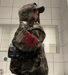 迷彩柄フード付きパーカー XL y2k