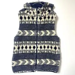 ナネア ボアベスト フード付 ノルディック柄 アウトドア キャンプ ネイビー R