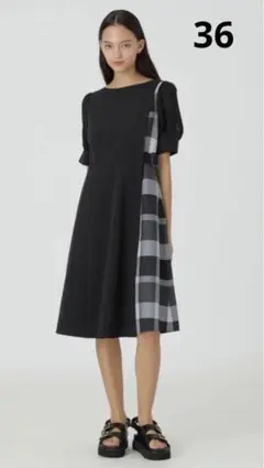 BLUE LABEL CRESTBRIDGE♪ロングワンピース　チェック　黒　S