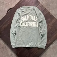 7BS2【Champion】プリント　長袖Tシャツ　ロンT 薄緑　古着used