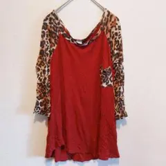 BRENDA'S 赤 ヒョウ柄 長袖 Tシャツ ロンT 胸ポケット