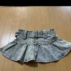 デニムブルー プリーツミニスカート ベルト付き
