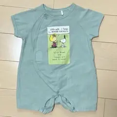 【美品】PEANUTSスヌーピー 前開きロンパース 60cmミントグリーン