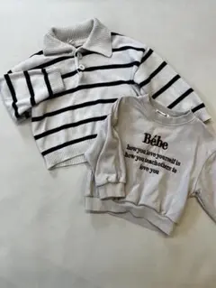 韓国子供服風　セット　ボーダーポロニット　刺繍トレーナー　まとめ売り　90cm