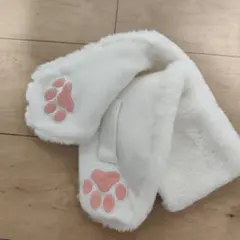猫 肉球 マフラー ホワイト
