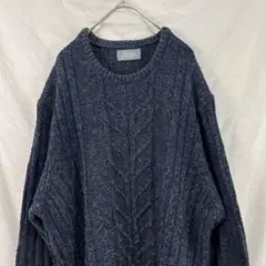 marks&spencer ケーブル編 ニット セーター ウール ネイビー