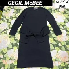 美品【値下げOK】CECIL McBEE ひざ丈ワンピース M 黒、ブラック