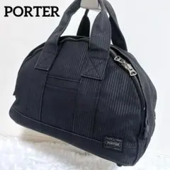 ✨美品✨ポーター ミニボストン ドローイング ストライプ ハンドバッグ 黒 丸型