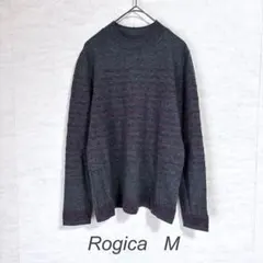 【ロジカ】美品 ボーダー柄セーター(M)グレー 紫 フェミニン 防寒 ゆったりのサムネイル