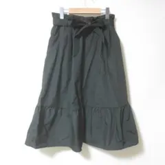 新品　ユニクロ　ハイウエスト　リボンフリルスカート　L　カーキ　■　M059