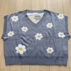 FUN 花柄 ニットベスト ブルー