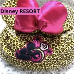 《美品》ディズニーリゾートDisneyミニーヒョウ柄クッションティッシュリボン