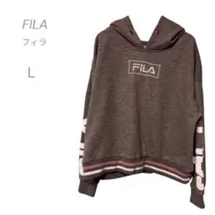FILA グレー L パーカー スエット バックロゴ ロゴ刺繍 袖ロゴ
