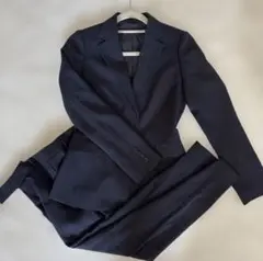 美品THE SUIT COMPANY she ストライプネイビー上下パンツスーツ