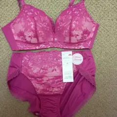 ピンク 花柄レース ブラジャーショーツセットA７５、M