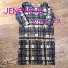 Jenevieve ブラウンチェック柄 7分袖ワンピース