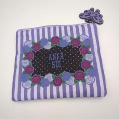 ANNA SUI アナスイ ポーチ 蝶チャーム バラ柄 パープル コスメポーチ