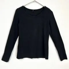 ◆ユニクロ　リブ編み　クルーネック　長袖　Tシャツ　シンプル　ブラック　Мのサムネイル