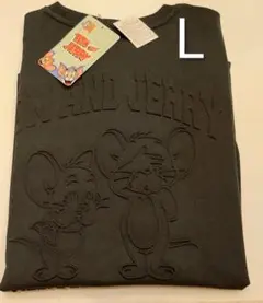 【新品】トムとジェリー ブラックグリーン Tシャツ エンボス加工 Lサイズ