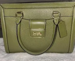 【美品】coach グレースキャリーオール　2Wayハンドバッグ　グリーン