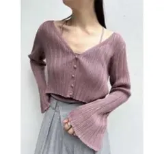 SNIDEL リブ編み長袖カーディガン アンサンブルニット　ピンク