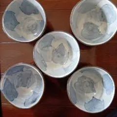青と白の模様 湯飲み 5個セット【益子焼】
